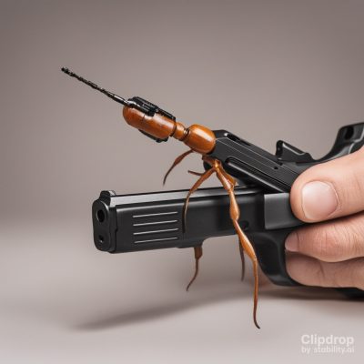Óriás hangya egy Glock pisztollyal a felső lábában