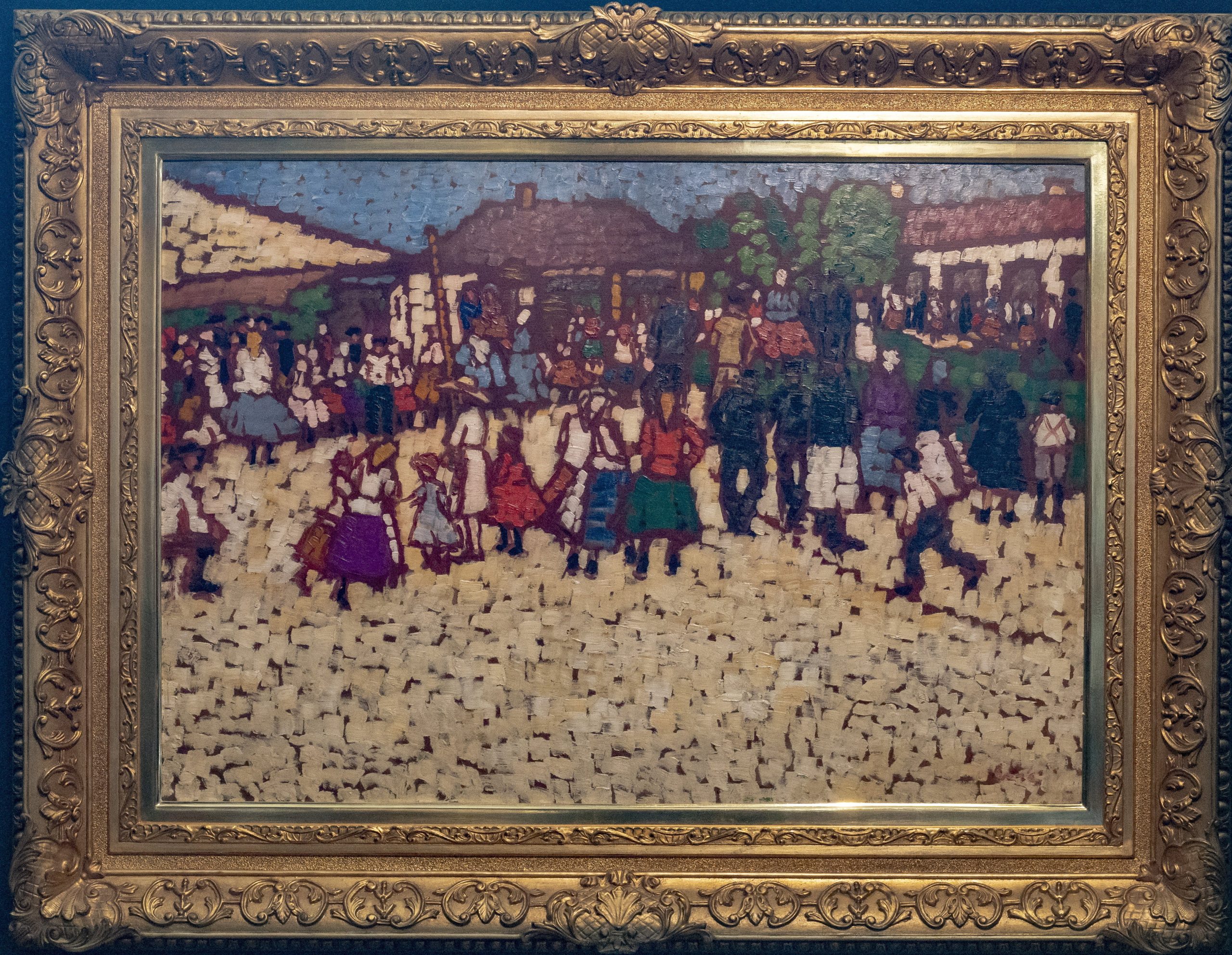 Rippl-Rónai József Szent Páli Búcsú címû mûve a hatodik alkalommal megrendezett Art and Antique Budapest kiállítás és vásár sajtótájékoztatóján a Bálnában 2024. február 28-án. Rippl-Rónai csaknem nyolcvan éve nem látott remekmûve a legértékesebb darabja az idei kiállításnak.