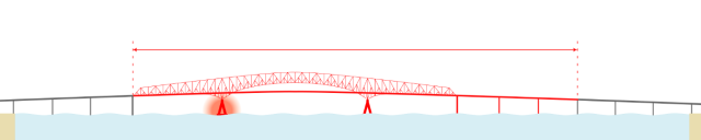 A Francis Scott Key Bridge sérülései. A piros részek omlottak le